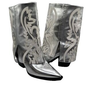 Azalea Wang Fold Over Silver Esperanza Cowboy Boots Women's Size 8